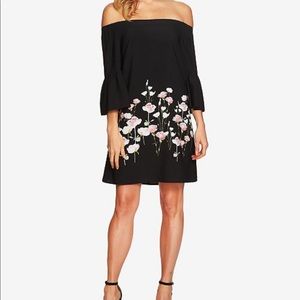 Off the shoulder CeCe shift dress, Black with Pink Florals